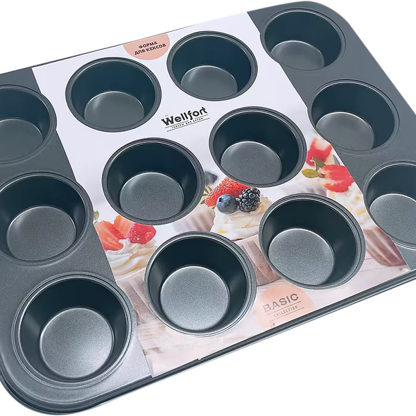 Форма для выпечки кексов Wellfort 12 ячеек 35.5х26.5х3 см