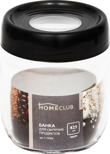

Банка для сыпучих продуктов HOMECLUB Glassy стекло, 425мл, Арт. C-00114