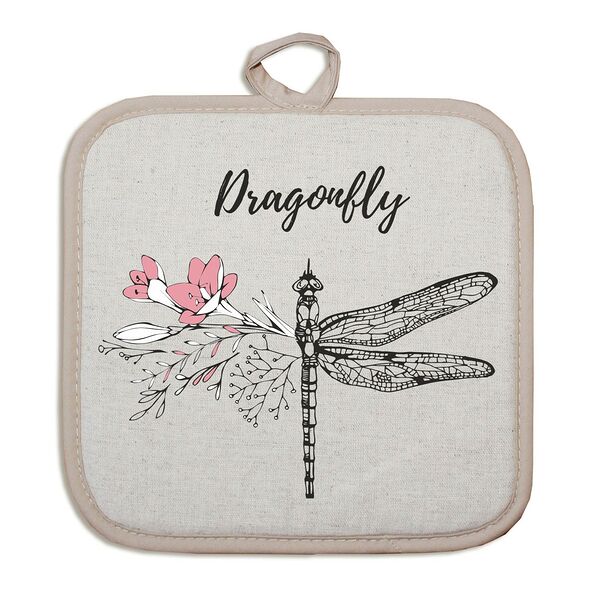 Прихватка Стрекоза, размер: 18х18см, плотность 160 г/м2, шелкография, 50% хлопок, 50% лён