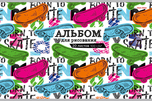 

Альбом для рисования Prof-Press А4, 20 листов, на скрепке, Арт. 20-5110/6, в ассортименте
