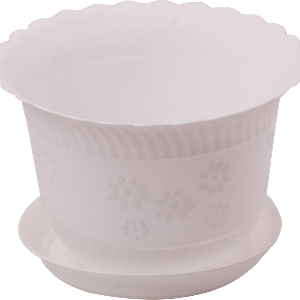 Горшок для цветов с поддоном, ромашки, d=24см, пластиковый