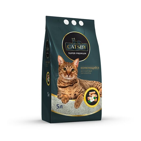 Наполнитель для кошачьего туалета CATSBY Sandalwood&jasmine комкующийся минеральный 5л