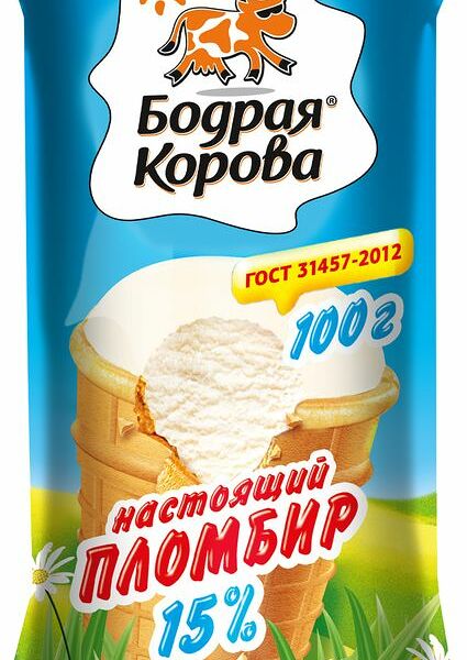 Мороженое Бодрая Корова пломбир в вафельном стаканчике