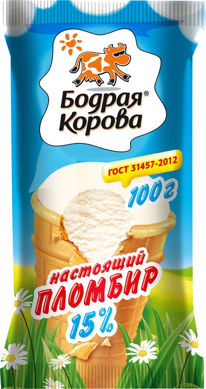 

Мороженое Бодрая Корова пломбир в вафельном стаканчике