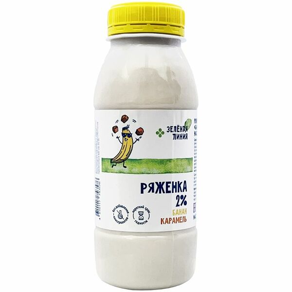 Ряженка банан-карамель 2% Зелёная Линия, 230г