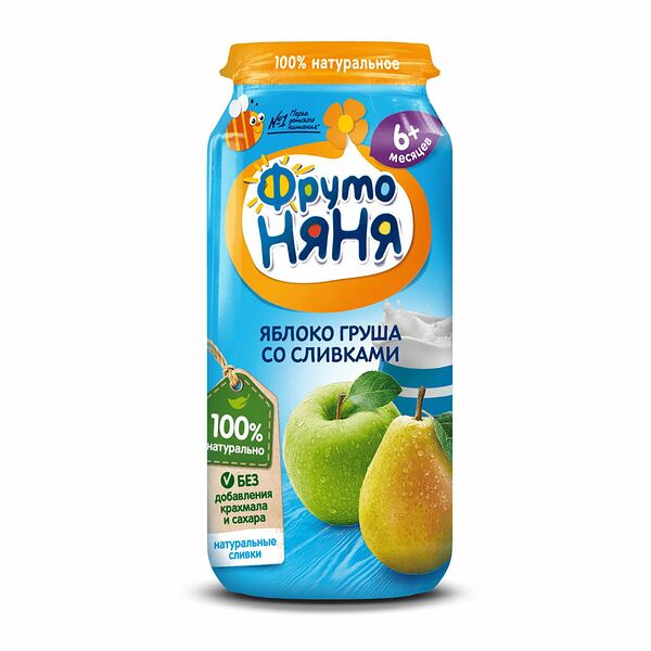 Пюре ФрутоНяня из яблок и груш со сливками и сахаром с 6 месяцев