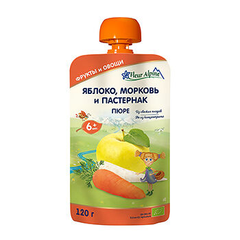 Пюре Яблоко, морковь и пастернак с 6 месяцев, Fleur Alpine