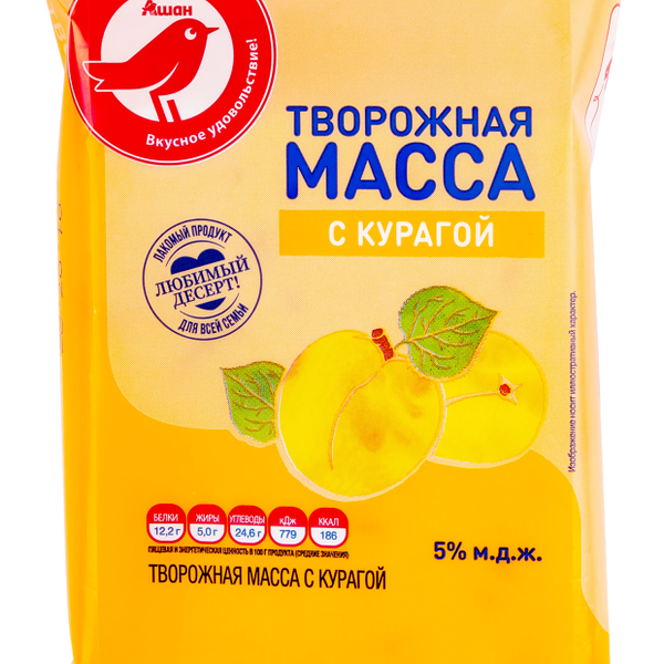 Масса творожная АШАН Красная птица с курагой 5%