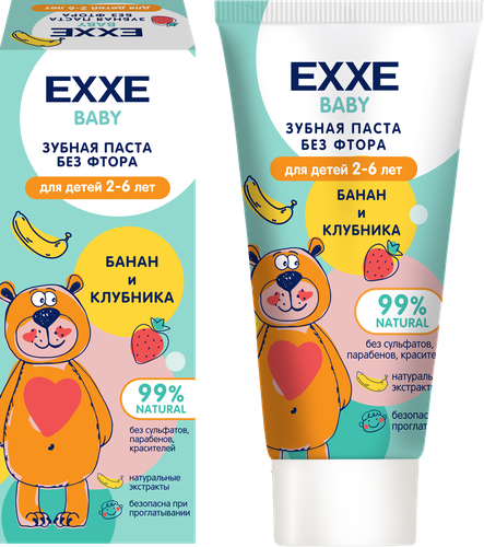 

Детская зубная паста Exxe Baby Банан и Клубника 2-6 лет 50 г