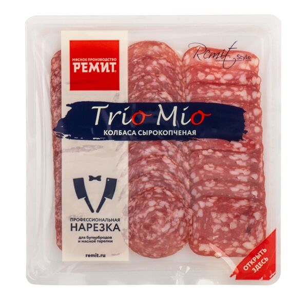 Колбасы сырокопченые Ремит Ассорти TrioMio нарезка 100 г