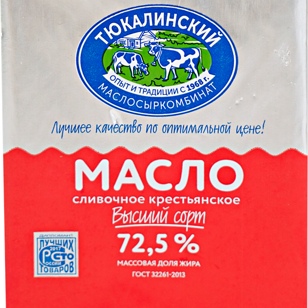 Масло сливочное Тюкалинский маслосыркомбинат Крестьянское 72.5%