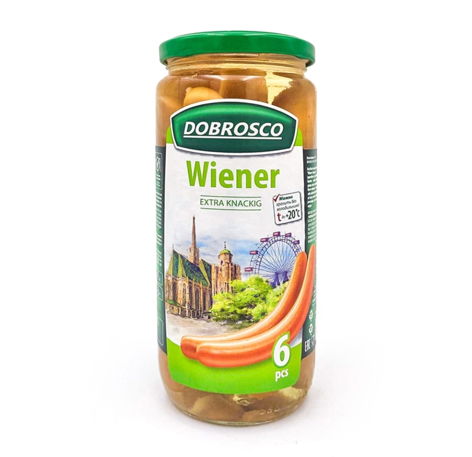 

Колбаски свиные Wiener стерилизованные, 6 шт., 810 г, Dobrosco, Россия