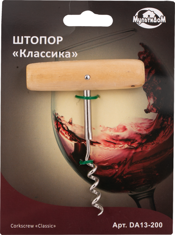 

Штопор Мультидом хромированная сталь, деревянная ручка