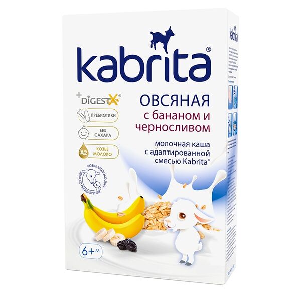 Каша овсяная KABRITA на козьем молоке с бананом и черносливом, с 6 месяцев
