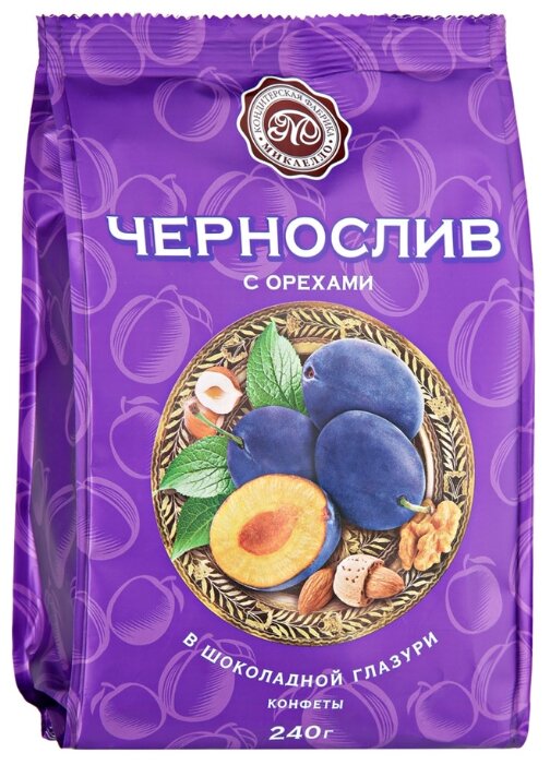 

Конфеты Микаелло чернослив с орехами в шоколадной глазури 240 г