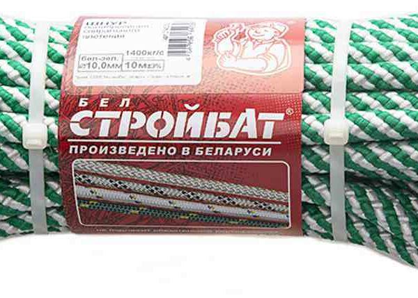 Шнур полипропиленовый спиральное плетение Стройбат бело-зеленый 10 мм, 10 м