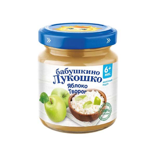 Детское питание Пюре Бабушкино Лукошко 100гр Яблоко Творог 5/6мес