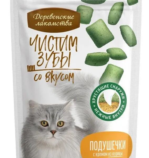 Лакомство для кошек Деревенские лакомства Чистим зубы Подушечки с кремом из курицы 30 г