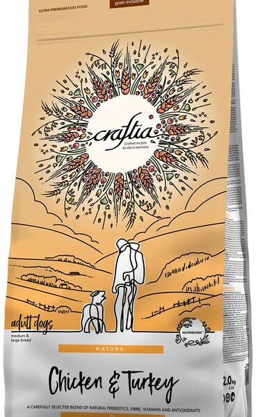 Сухой корм для собак Craftia Natura для средних и крупных пород из курицы и индейки 2кг