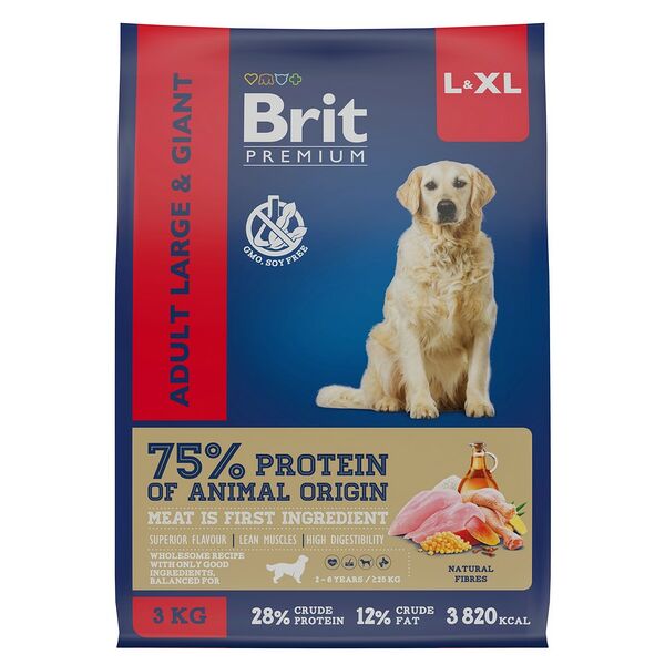 Premium Dog Adult Large and Giant сухой корм Brit для собак крупных и гигантских пород с курицей, 3кг