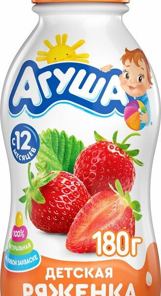 Ряженка Агуша Клубника для детского питания с 12 месяцев 2.9%, 180г