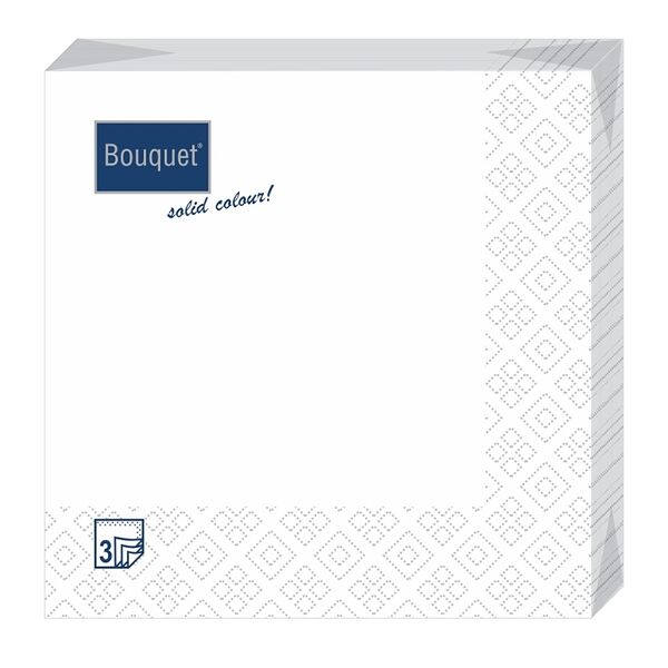 Салфетки бумажные Bouquet Solid Colour 3сл, белые, 33х33см, 20шт., Россия