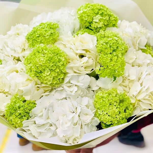 Букет из белой гортензии и вирбурнума