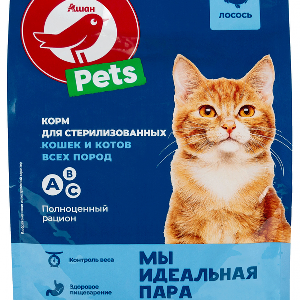 Корм сухой для стерилизованных кошек  Красная птица АШАН с лососем