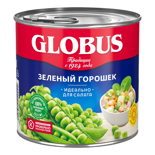 Горошек зелёный Globus ж/б вес 400г
