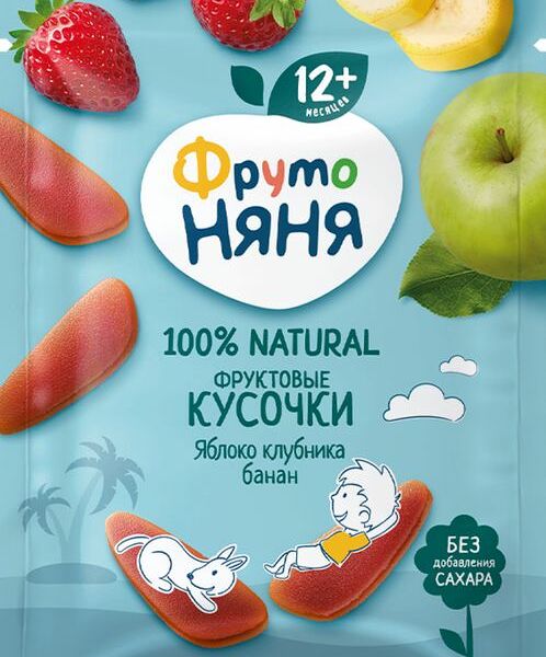 Кусочки фруктовые ФрутоНяня Яблоко клубника банан с 12 мес. 15г