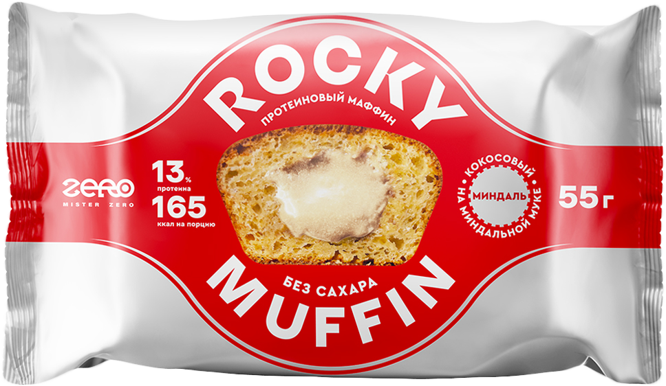 

Маффин протеиновый Rocky Muffin Кокосовый с миндальной начинкой без сахара 55 г