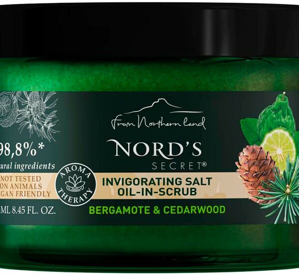Скраб для тела Nords Secret Соляной c эфирным маслом тонизирующий Бергамот и кедр 250мл