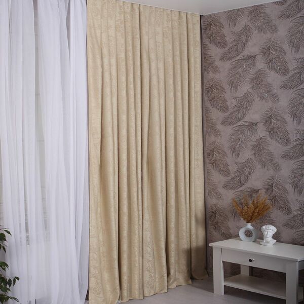 Портьера Mona Liza Флора, 200х270 см, жаккард, бежевая, на шторной ленте