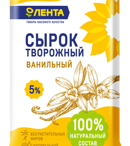 Сырок творожный Лента Ванильный 5%, без змж 90 г