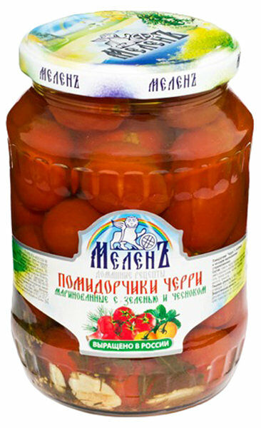 Помидоры Черри ассорти маринованные с зеленью и чесноком ТМ Меленъ