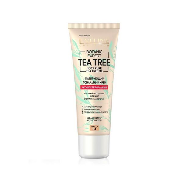 Тональный крем для лица Eveline Tea tree антибактериальный матирующий 04 vanila 30мл