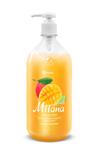 Мыло жидкое Grass Milana Увлажняющее для рук тела кожи гипоаллергенное Манго и лайм 1л