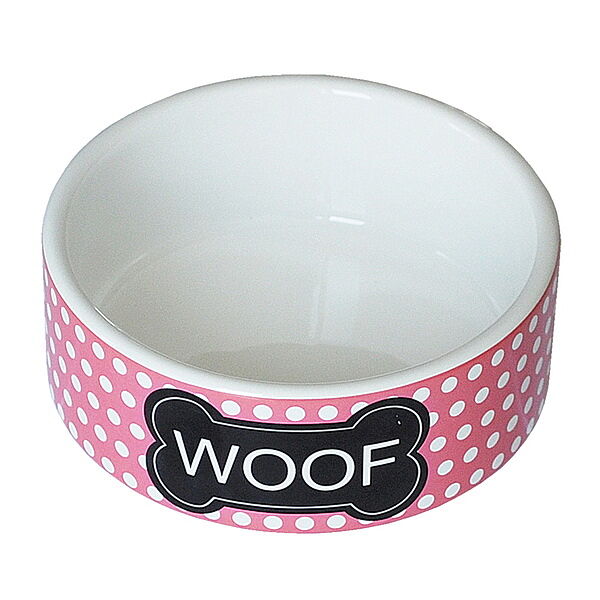Миска керамическая бело-розовая №1 Woof, 12.5x5 см, 440мл