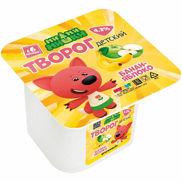 Творог Ми-ми-мишки банан-яблоко с 6 месяцев 4.2%, 100г