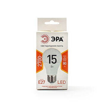 Лампа светодиодная Эра ECO Е27 2700К теплый свет, груша A60, 15 Вт