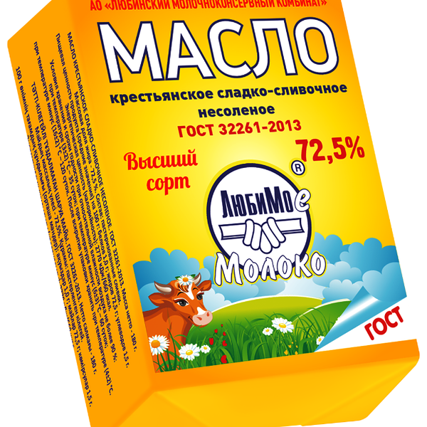 Масло сливочное ЛюбиМое Молоко Крестьянское 72.5%