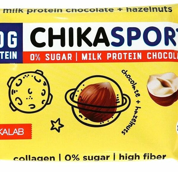 Шоколад протеиновый Chikalab Chika Sport молочный с фундуком