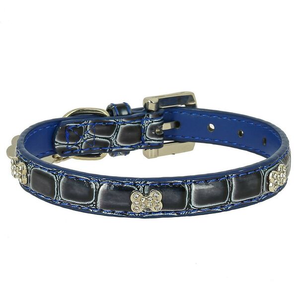 Ошейник для собак КАСКАД  Колибри  змеиная кожа с укр. Косточка  со страз.и кулоном 15ммх35см голуб.