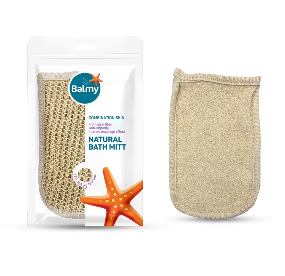 

Мочалка-рукавичка Balmy для душа из натурального сизаля с махрой, Турция