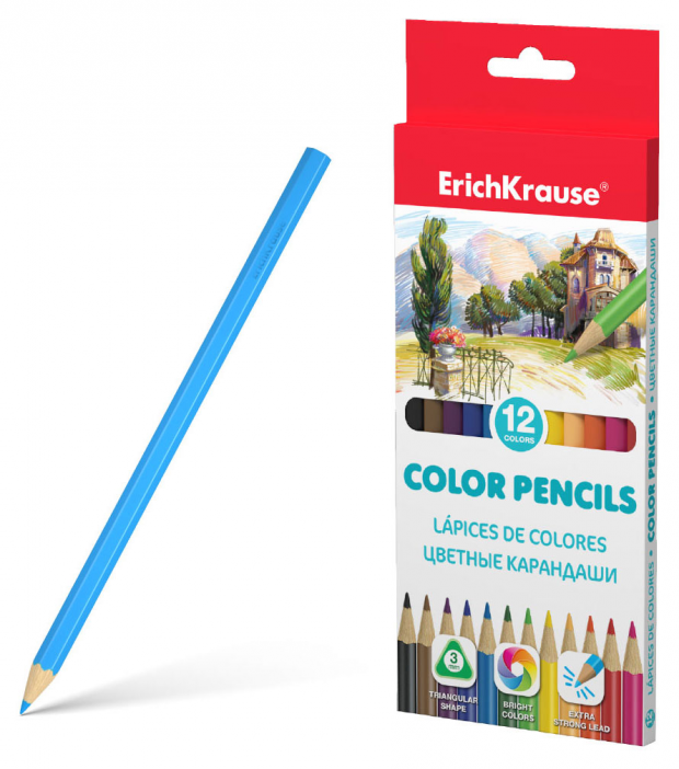 

Цветные карандаши ErichKrause трехгранные, 12 цветов дизайн упаковки в ассортименте