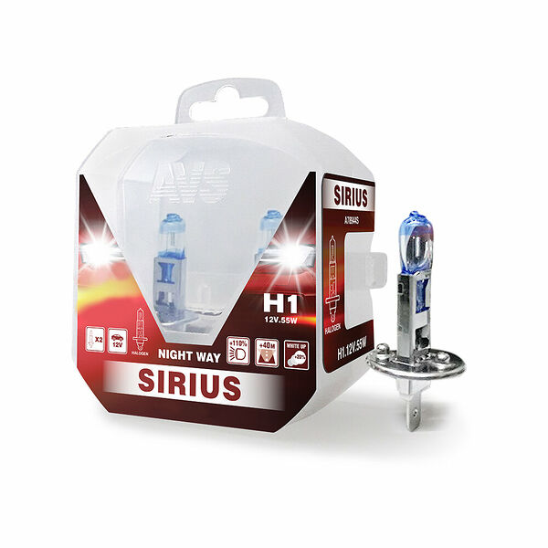 Лампа галогенная AVS SIRIUS NIGHT WAY H1.12V.55W Plastic box -2 шт.