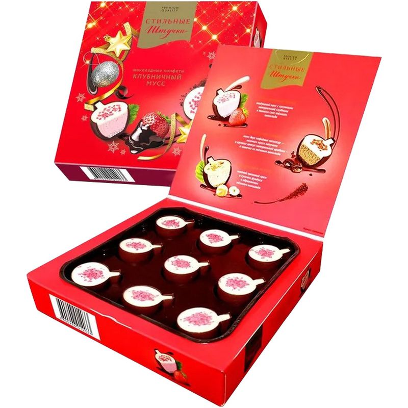 

Конфеты шоколадные Стильные штучки Клубничный мусс 104 г дизайн упаковки в ассортименте