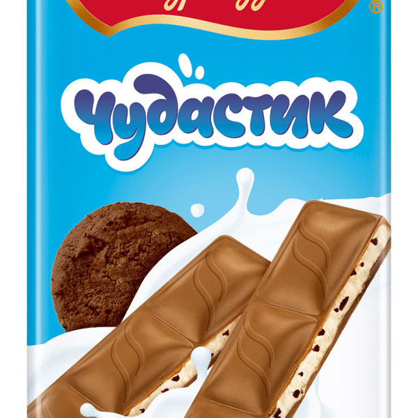Шоколад Чудастик молочный c молочной начинкой и хрустящим печеньем ТМ Россия-Щедрая душа!