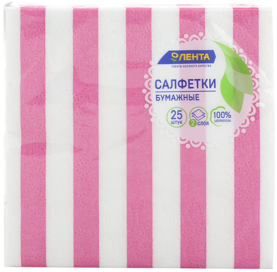 

Салфетки ЛЕНТА Полоска 2-слоя 24х24см, фуксия, 25шт