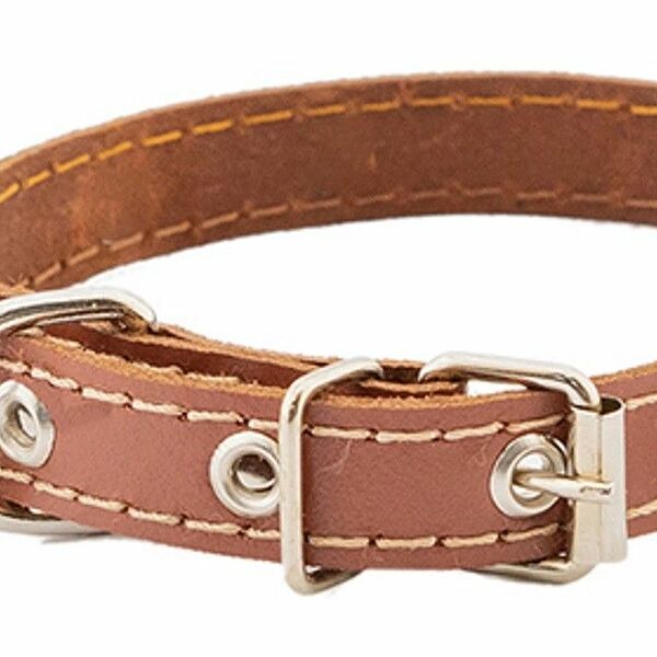 HOMEPET ошейник для собак кожаный простой простроченный 32-42 см., Коричневый